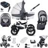 Friedrich Hugo Hamburg | 4 In 1 Kinderwagen Komplettset | ISOFIX Basis | Luftreifen White & Grey