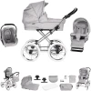 Friedrich Hugo München | 3 In 1 Kombi Kinderwagen Set | Nostalgie Kinderwagen Silbergrau - Rad: Chrom Weiß