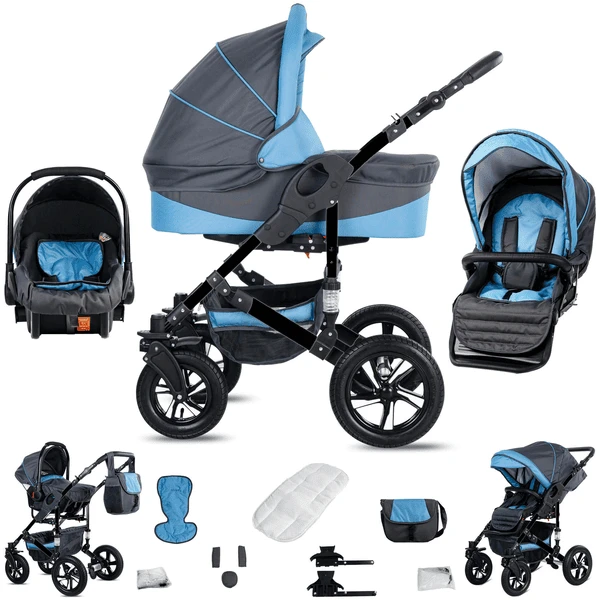 Friedrich Hugo Münster | 3 In 1 Kombi Kinderwagen Set | Hartgummireifen Grey & Babyblue 1 Friedrich Hugo Münster | 3 In 1 Kombi Kinderwagen Set | Hartgummireifen Grey & Babyblue