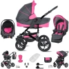 Friedrich Hugo Münster | 3 In 1 Kombi Kinderwagen Set | Hartgummireifen Grey & Pink