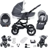 Friedrich Hugo Münster | 3 In 1 Kombi Kinderwagen Set | Hartgummireifen Grey & White
