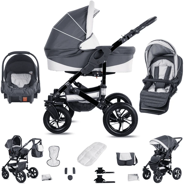 Friedrich Hugo Münster | 3 In 1 Kombi Kinderwagen Set | Hartgummireifen Grey & White 1 Friedrich Hugo Münster | 3 In 1 Kombi Kinderwagen Set | Hartgummireifen Grey & White