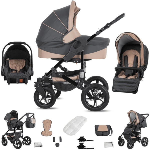 Friedrich Hugo Münster | 3 In 1 Kombi Kinderwagen Set | Luftreifen Grey & Beige 1 Friedrich Hugo Münster | 3 In 1 Kombi Kinderwagen Set | Luftreifen Grey & Beige