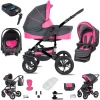 Friedrich Hugo Münster | 4 In 1 Kinderwagen Komplettset | ISOFIX Basis | Hartgummireifen Grey & Pink