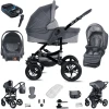 Friedrich Hugo Münster | 4 In 1 Kinderwagen Komplettset | ISOFIX Basis | Luftreifen Grey & Grey Linen