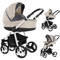 Friedrich Hugo Organico | 3 In 1 Kombi Kinderwagen Set Nature Mix Beige - Gestell Wei