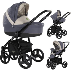 Friedrich Hugo Organico | 3 In 1 Kombi Kinderwagen Set Nature Mix Grau - Gestell Schw
