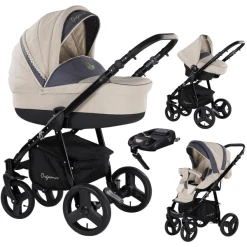 Friedrich Hugo Organico | 4 In 1 Kinderwagen Komplettset | ISOFIX Basis Nature Mix Beige - Gestell Sch