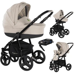 Friedrich Hugo Organico | 4 In 1 Kinderwagen Komplettset | ISOFIX Basis Natureline Beige - Gestell Sch